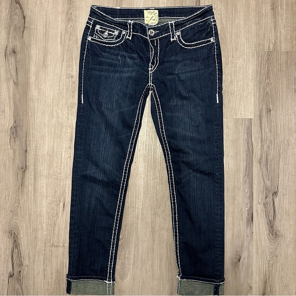 LA Idol Dark Blue Embellished Skinny Jeans with Contrast Stitching 11 - Picture 4 of 16
